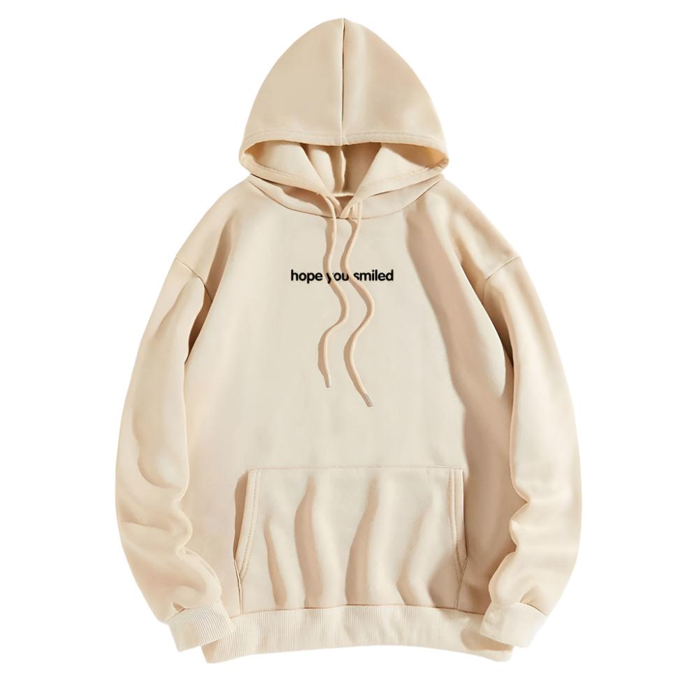 Hope You Smiled Inspirational Kangaroo Pocket Hoodie Beige