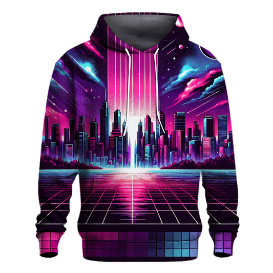 Cosmic Synthwave City Hoodie Premium Hoodies