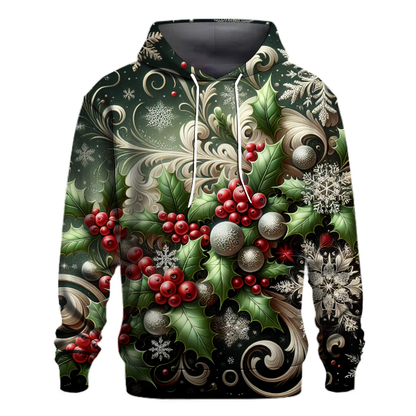 Festive Snowflake and Holly Swirl Hoodie