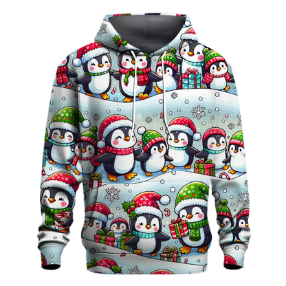 Whimsical Christmas Penguin Parade Hoodie