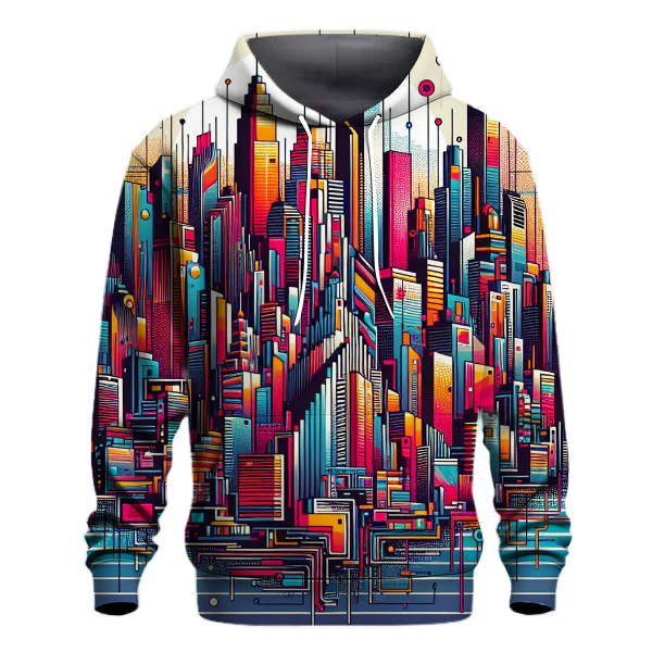 Digital Skyline Design Hoodie Pullover Hoodies