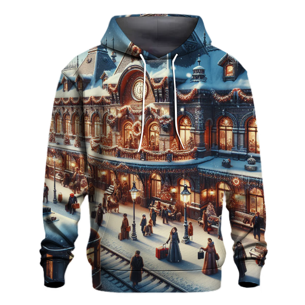 Snowy Train Station Romance Hoodie