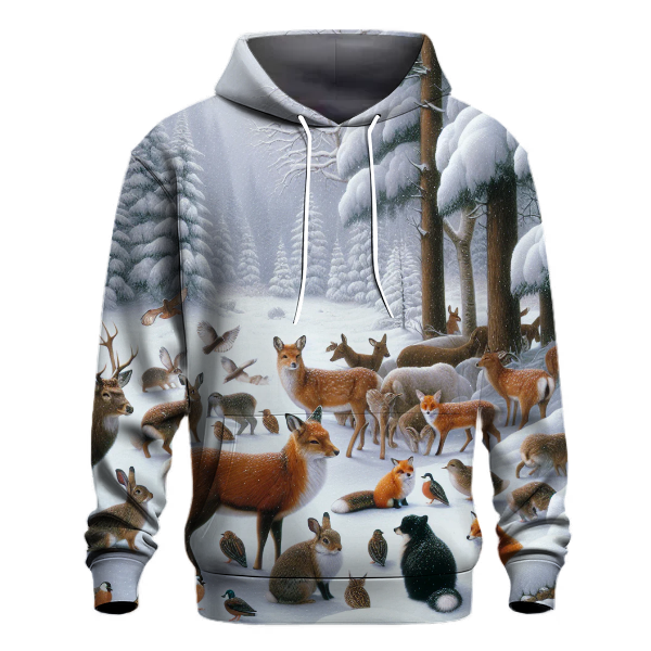 Snowy Forest Animals Gathering Hoodie Pullover Hoodies