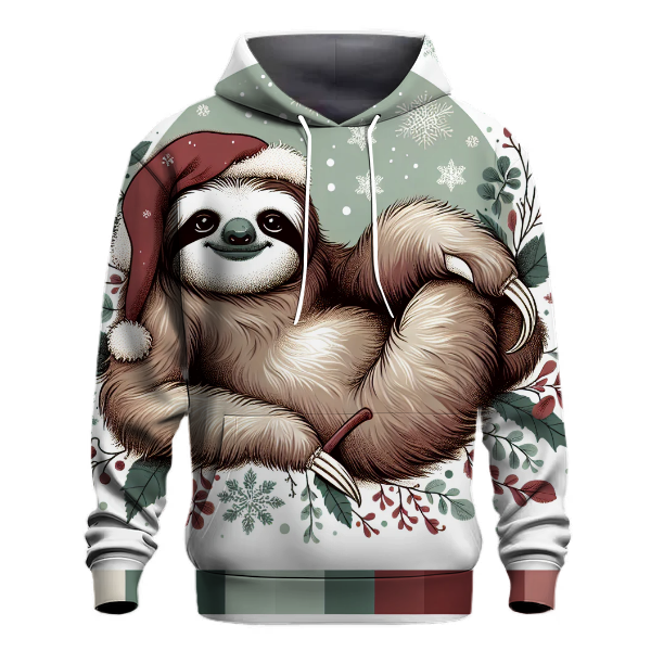 Christmas Sloth with Santa Hat Hoodie