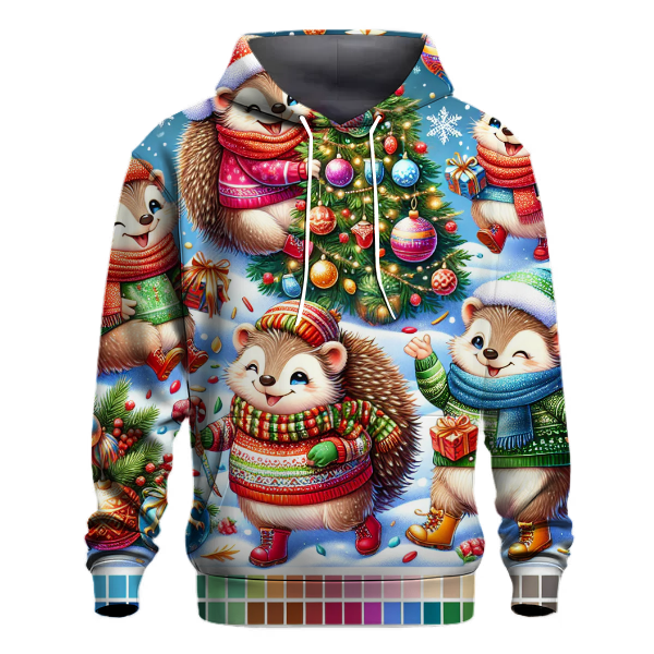 Cheerful Holiday Hedgehogs Hoodie