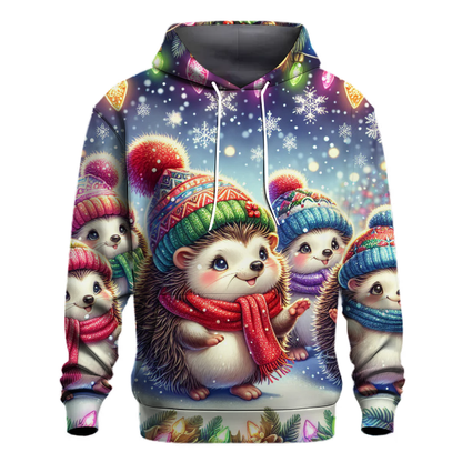 Cheerful Christmas Hedgehog Parade Hoodie