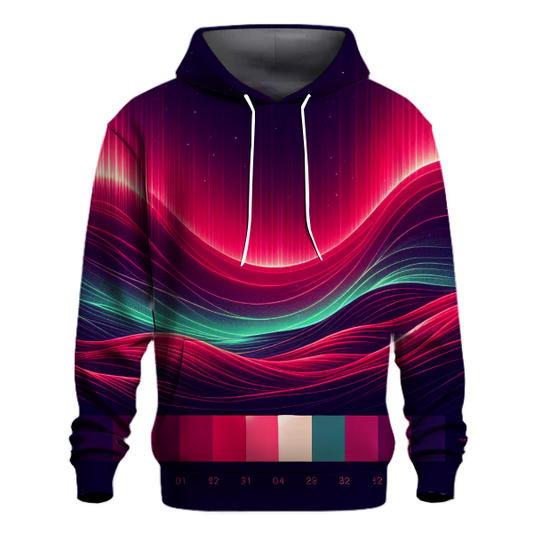 Crimson Aurora Wave Hoodie