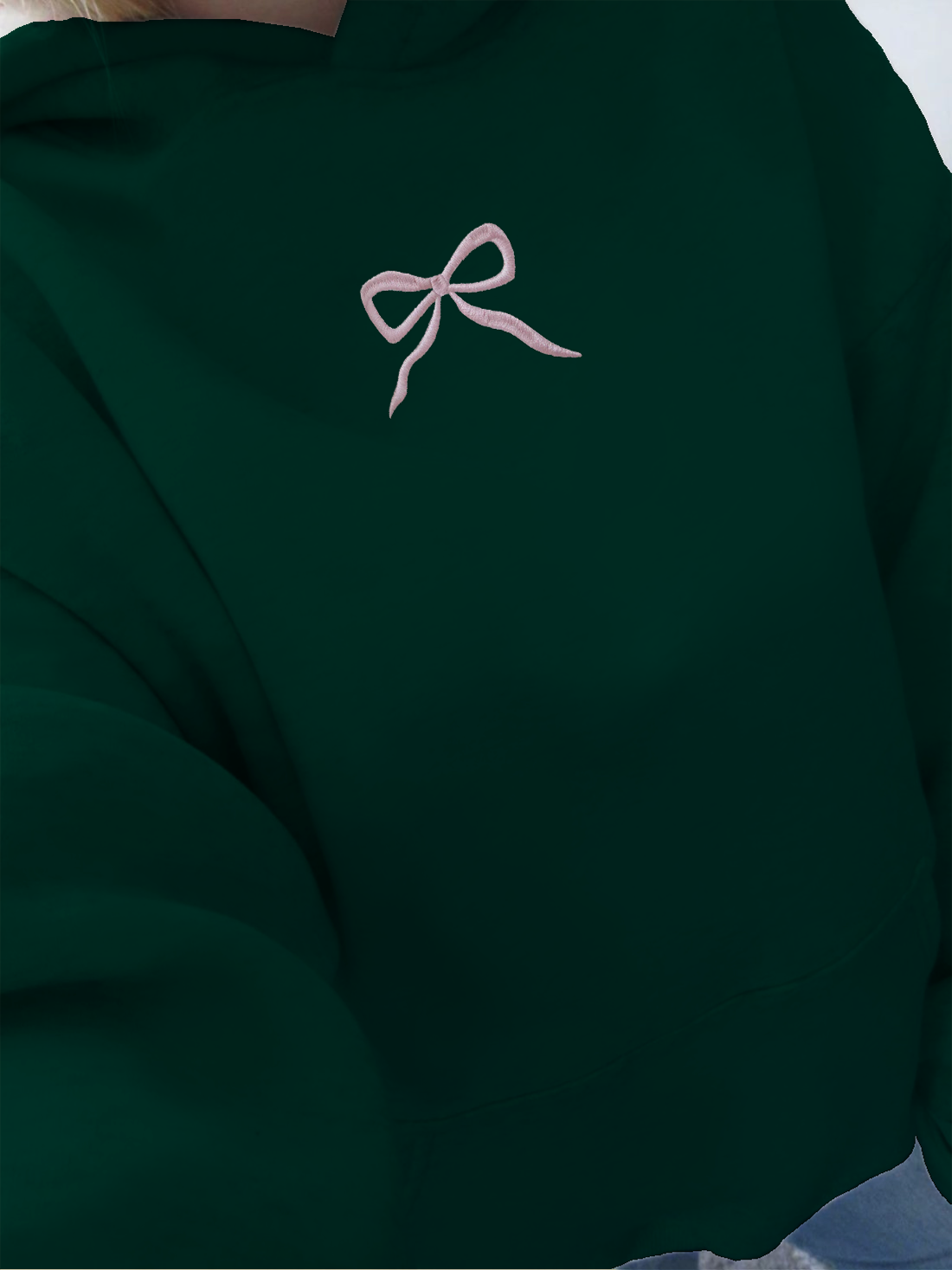 Embroidered Bow Printed Hoodie Green