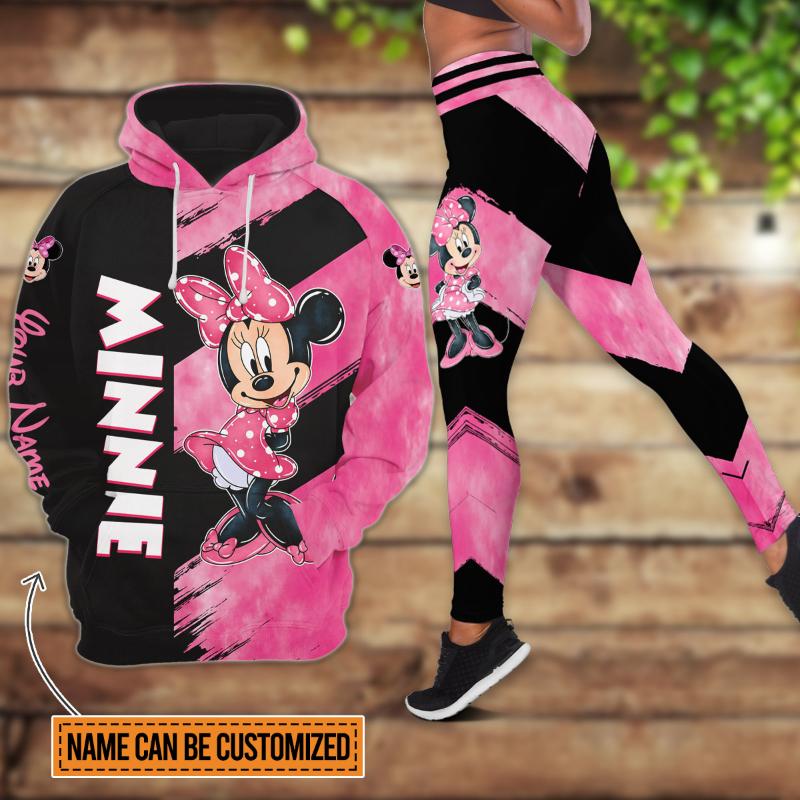 Personalize Name Minnie Pattern Hoodie And Leggings Set