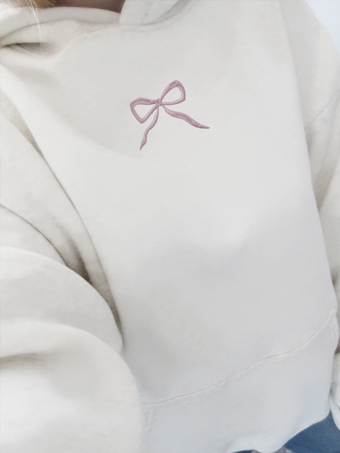 Embroidered Bow Printed Hoodie White