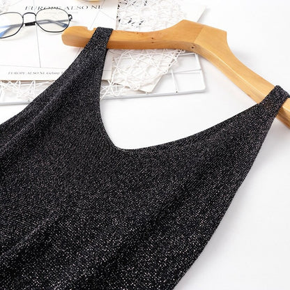 V-Neck Loose Bright Knitted Camisole Tanks For Women