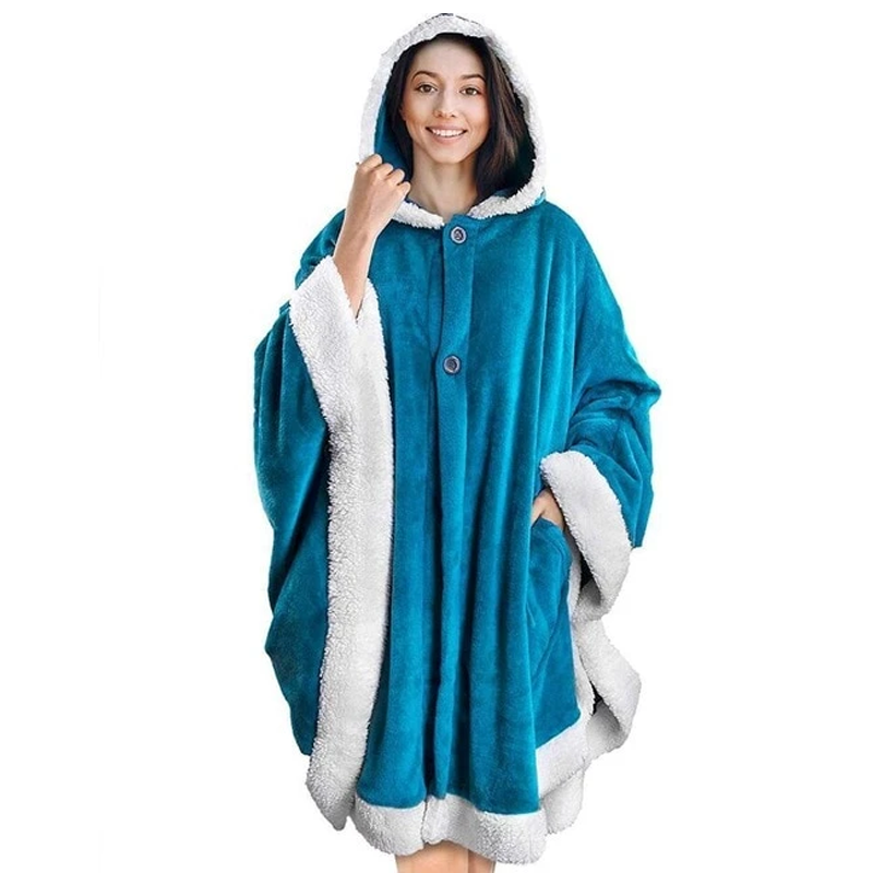 Festive Blue Fleece Blanket Hoodie