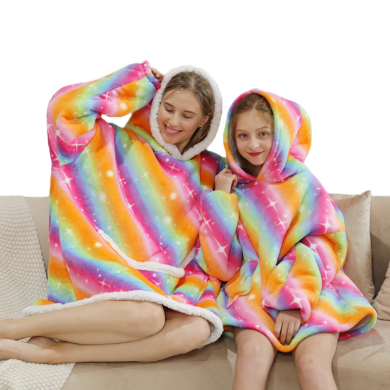 Mom and Daughter Colorful Blanket Hoodie