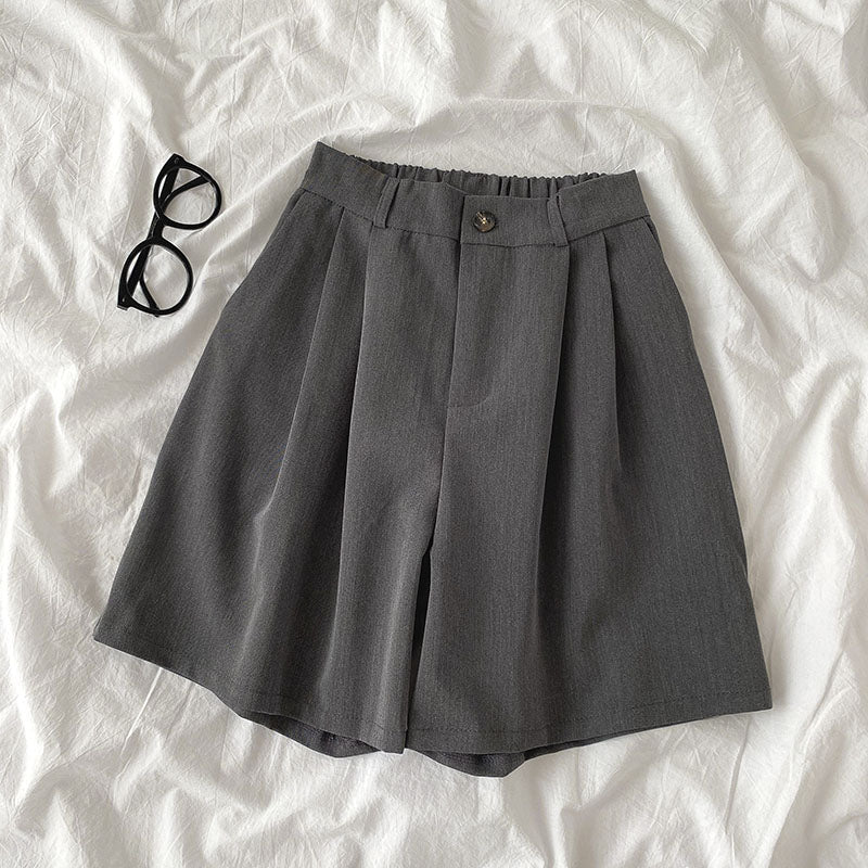 Korean Casual High Waist Loose Shorts Grey