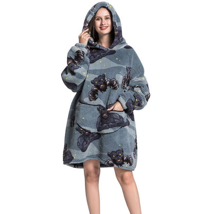 Printed Winter Oversized Fleece Hoodies Blanket Black Panther