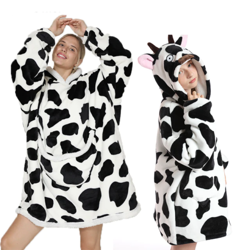 The Lovely Mom and Daughter Blanket Hoodie Cow