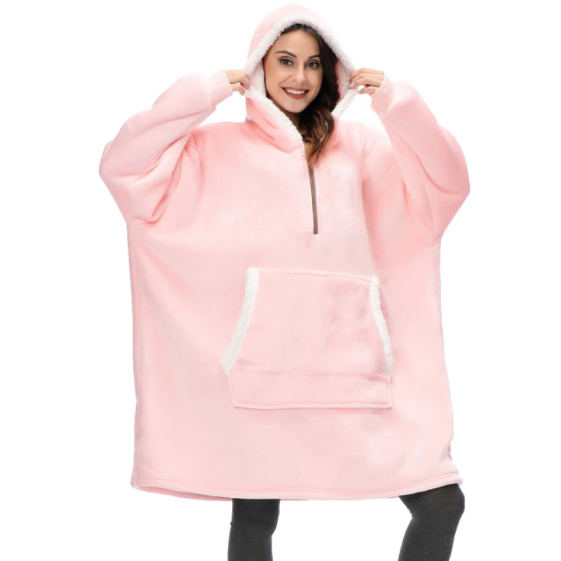 Pink Half Zipper Warm Blanket Hoodie