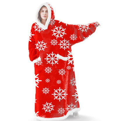 Long Oversized Printed Hoody Blanket For Women Red