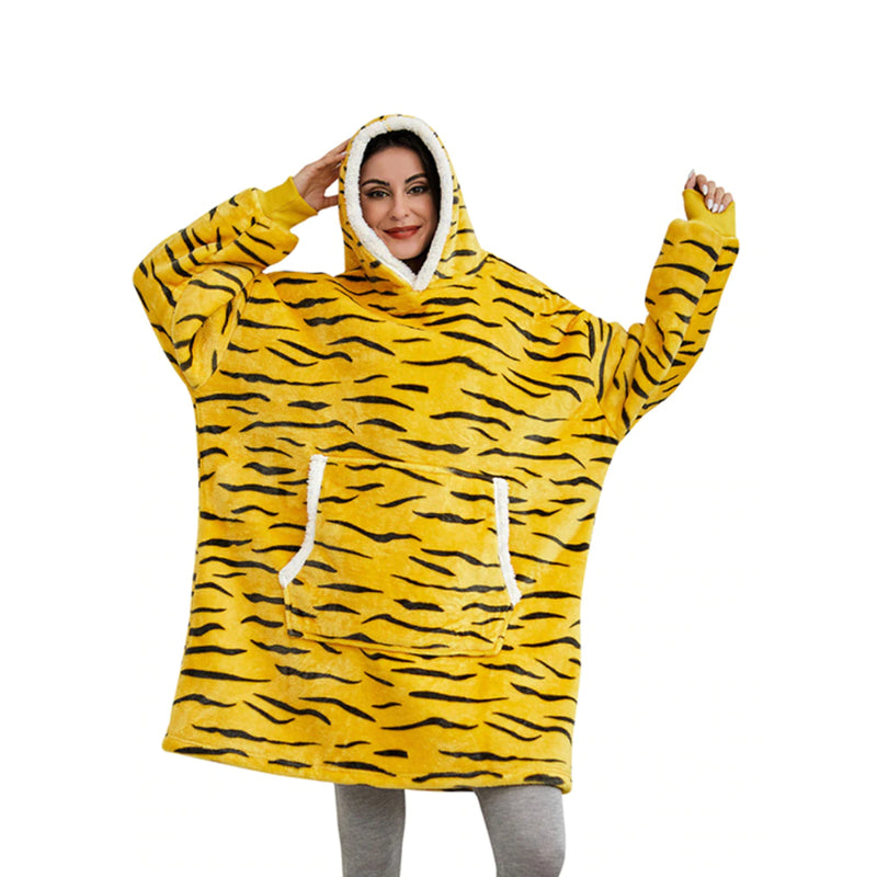 Printed Oversized Fleece Hoodie Wearable Blanket Yellow One Size