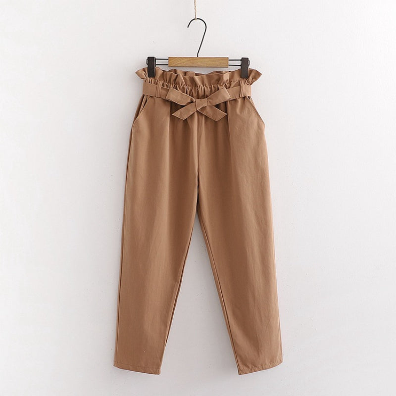 Bow Lace-Up Elastic Waist Casual Women Pants