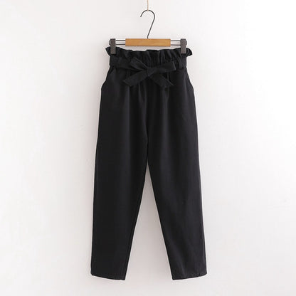 Bow Lace-Up Elastic Waist Casual Women Pants