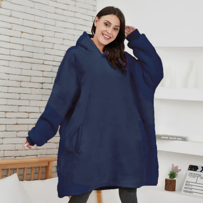 The Giant and Warm Pocket Fleece Oversized Blanket Hoodie Blue