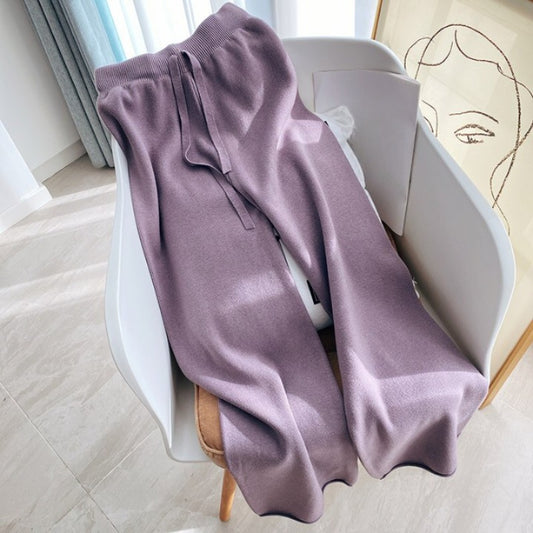 Casual Woolen Full Length Pants For Women Purple One Size