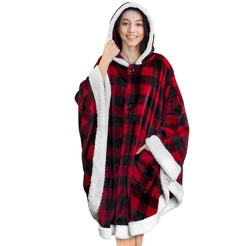 Festive Red and black Fleece Blanket Hoodie