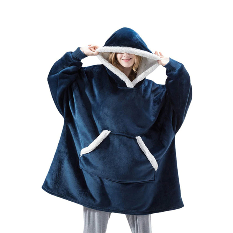 Oversized Giant Flannel Sweatshirt Fleece Wearable Hoody Blue One Size