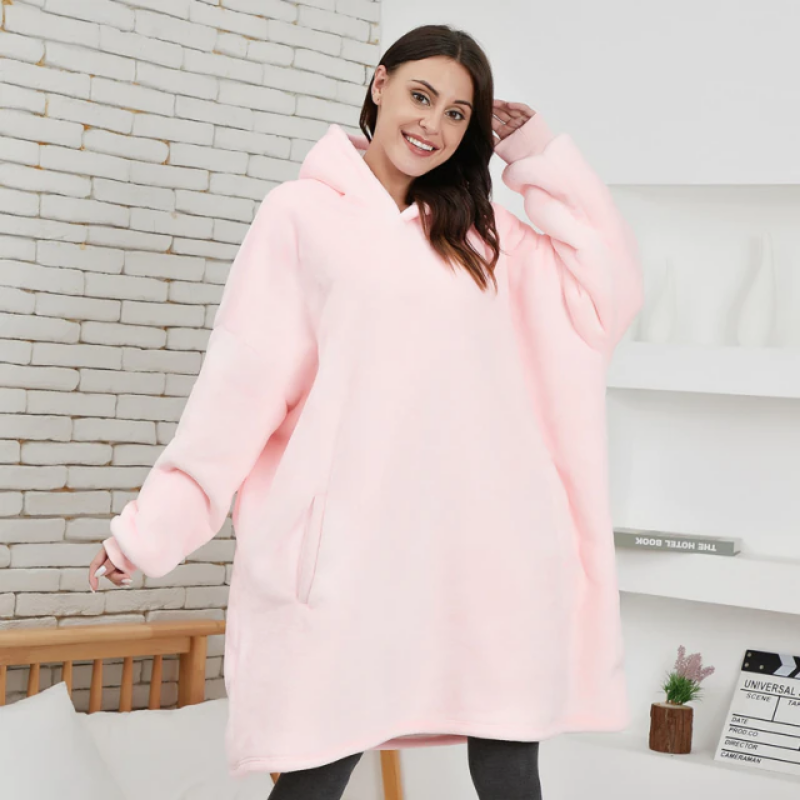 Warm Pocket Pink Fleece Blanket Hoodie