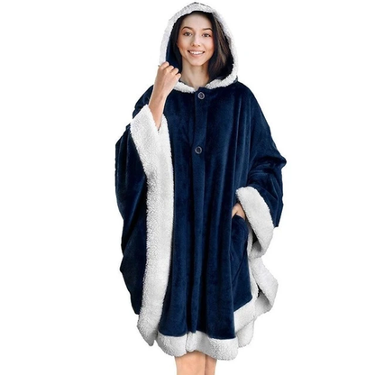 Festive Thick Blue Fleece Blanket Hoodie