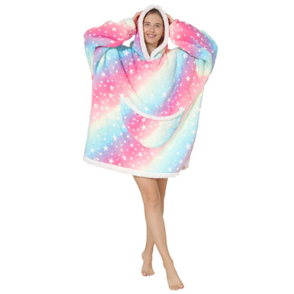 The Colorful And Charming Cartoon Oversized Blanket Hoodie Multicolor Star