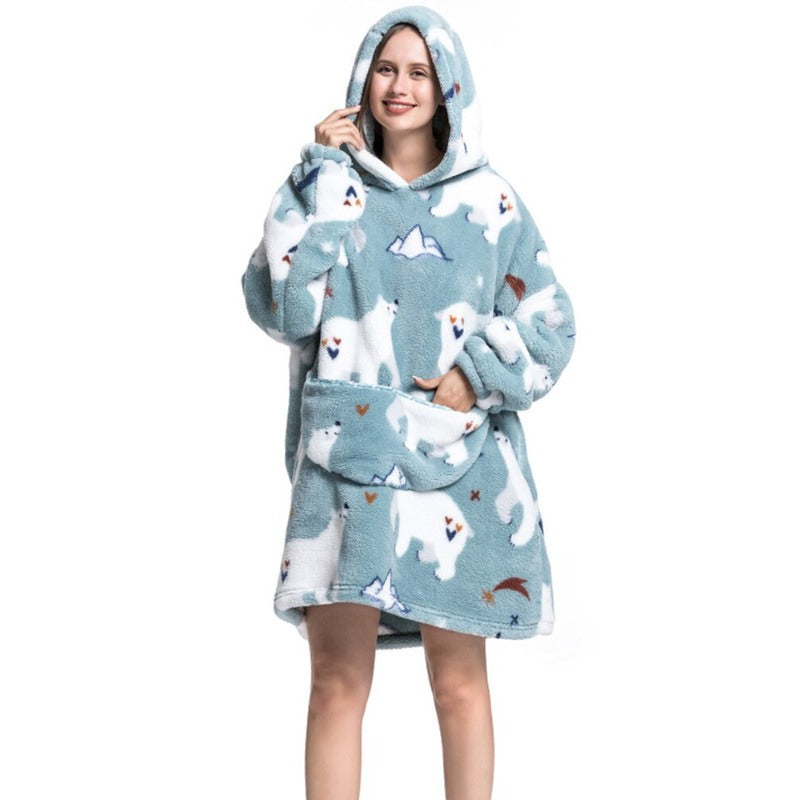 Printed Winter Oversized Fleece Hoodies Blanket Polar Bear