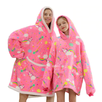 The Lovely Mom and Daughter Blanket Hoodie Pink Unicorn