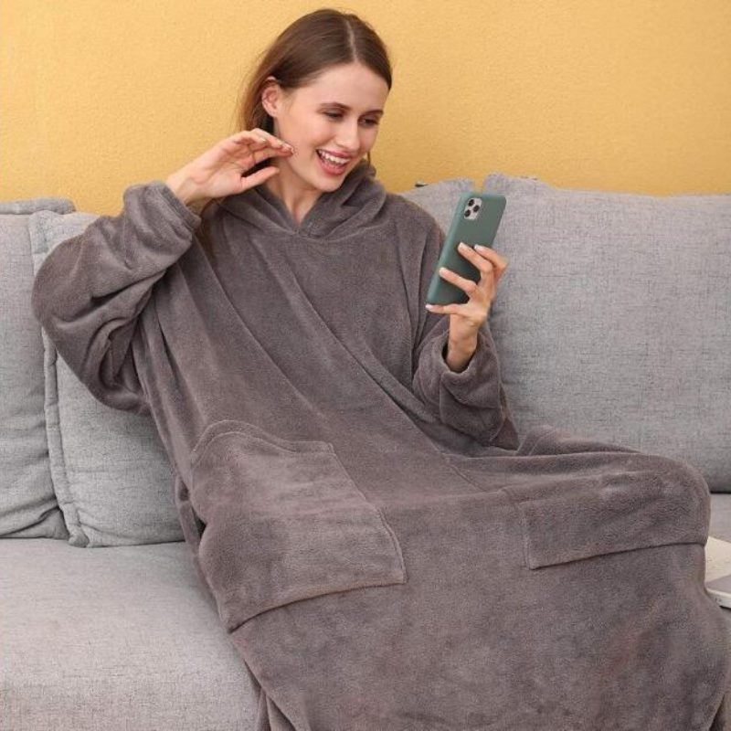 Long and Soft Grey Robe Blanket