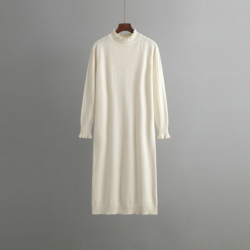 Loose Turtleneck Elastic Sweater Knitted Dress For Women