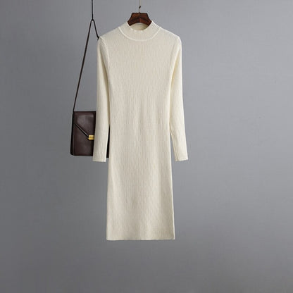 Knee-Length Ribbed Casual Sweater Dress For Women