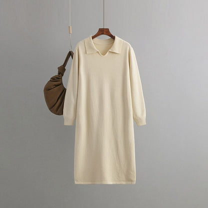 Polo Neck Loose Oversized Knitted Sweater Dress
