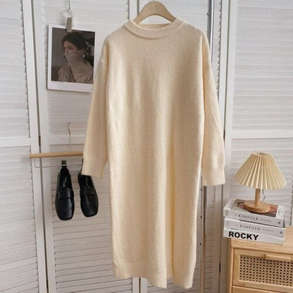 Women's Slitted Long-Sleeve Knitted Sweater Dress