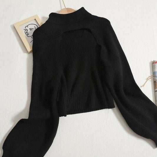 Turtleneck Long-Sleeved Knitted Smock With Vest Sweaters