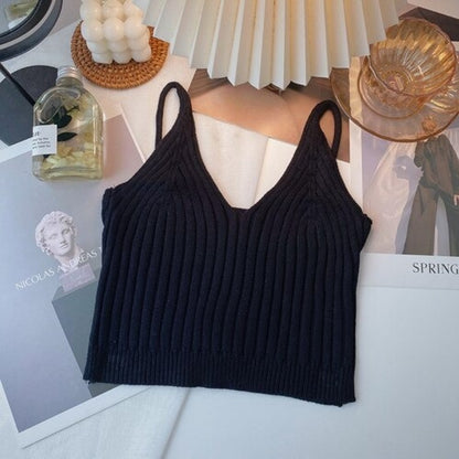 Camisole Solid Color Knitted Vest Tops For Women