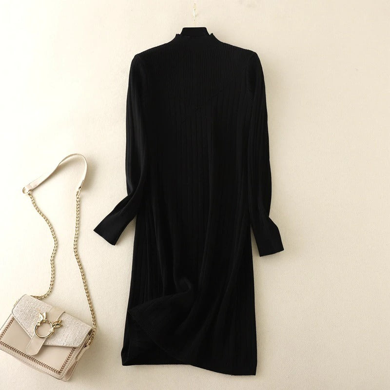 A-Line Mock Neck Knitted Sweater Dress