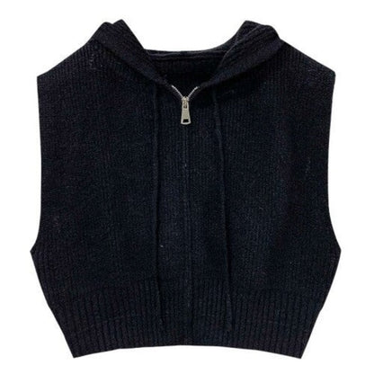 Loose Zipper Knitted Hooded Sweater Vest For Women