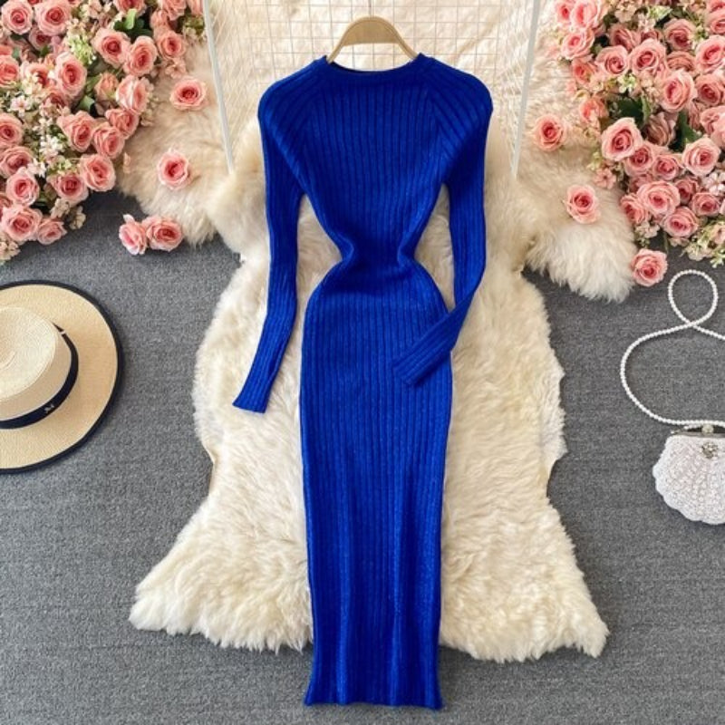 O-Neck Winter Knitted Bodycon Sweater Dress