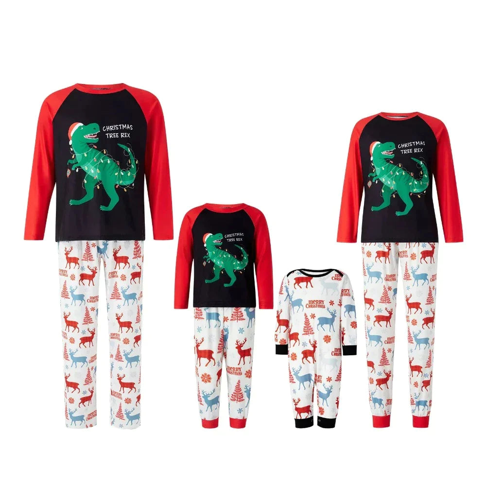 Christmas Dino Print Lights Family Pajama Set