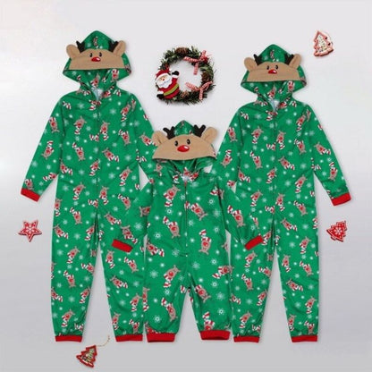 Matching Reindeer Family Jumpsuit Pajama Set Green