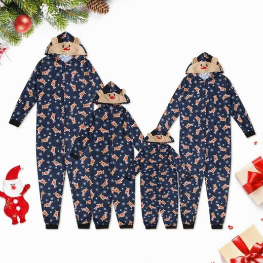 Matching Reindeer Family Jumpsuit Pajama Set Blue