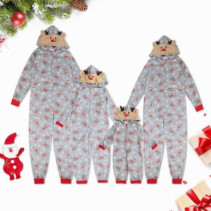 Matching Reindeer Family Jumpsuit Pajama Set Gray