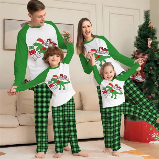 Festive Santa Dinosaur Family Matching Pajama Set