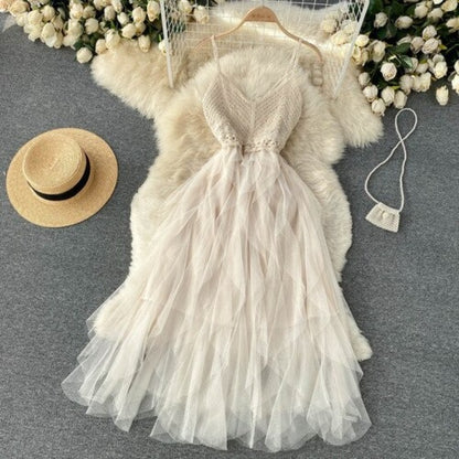 Irregular Net Gauze Fluffy Dress For Women
